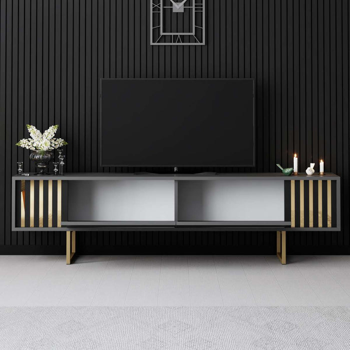 Dimehouse TV Meubel Antraciet Gold Line 180x48x30 - Gouden Frame