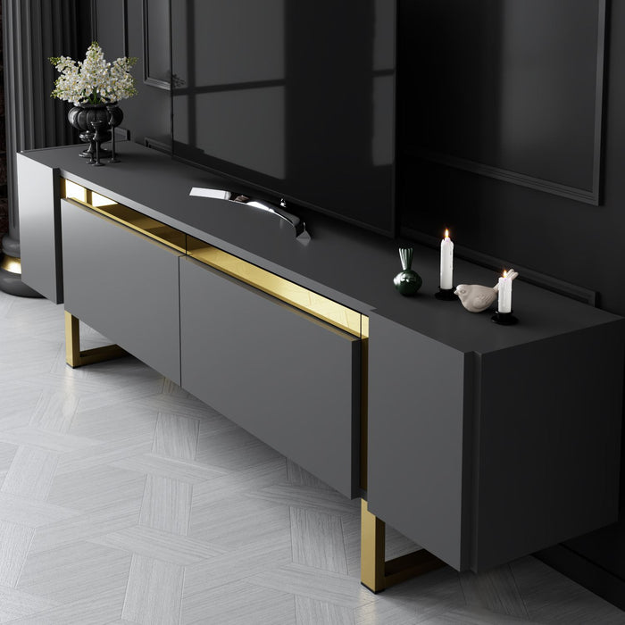 Dimehouse TV Meubel Antraciet Yildiz 180x50x30 - Gouden Frame