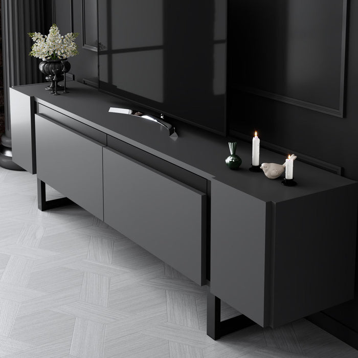 Dimehouse TV Meubel Antraciet Yildiz 180x50x30 - Zwart Frame
