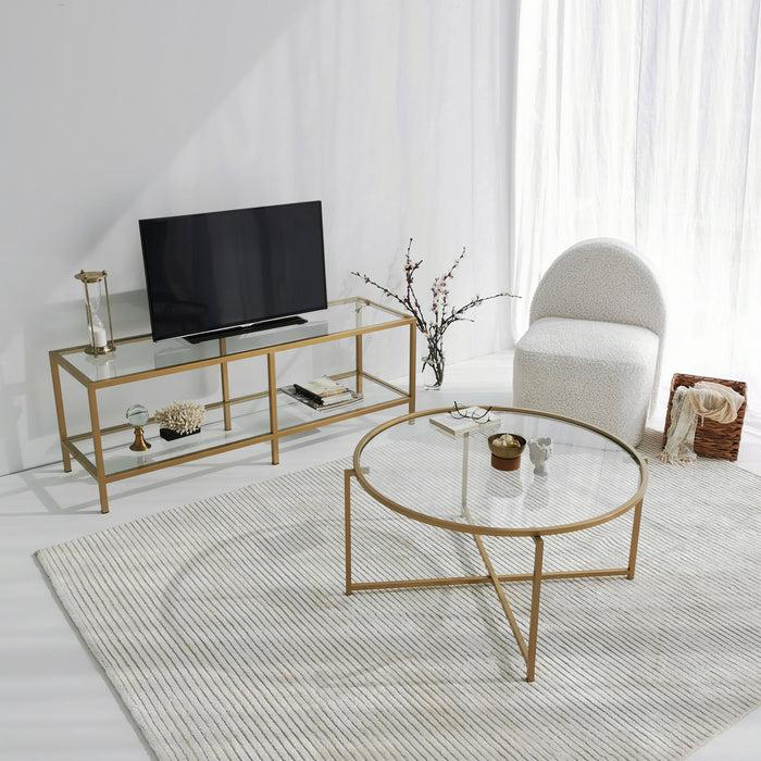 Dimehouse TV Meubel Basic Gold Goud Glas 130x45x40 Cm