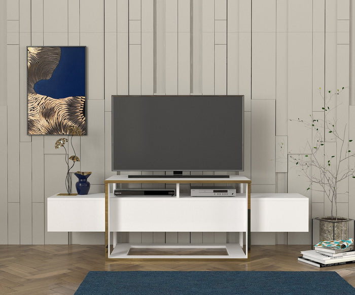 Dimehouse TV Meubel Bianco Wit Goud Melamine 160x49 8x46 1 Cm