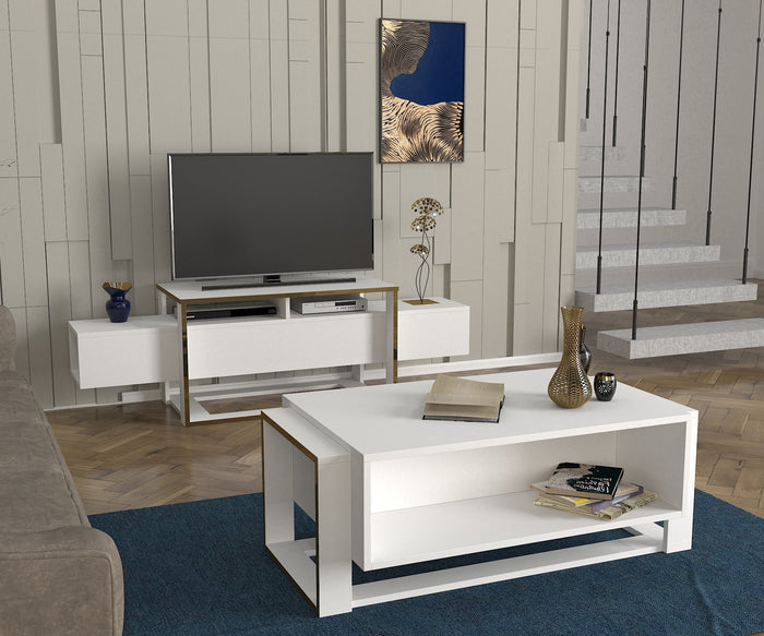 Dimehouse TV Meubel Bianco Wit Goud Melamine 160x49 8x46 1 Cm