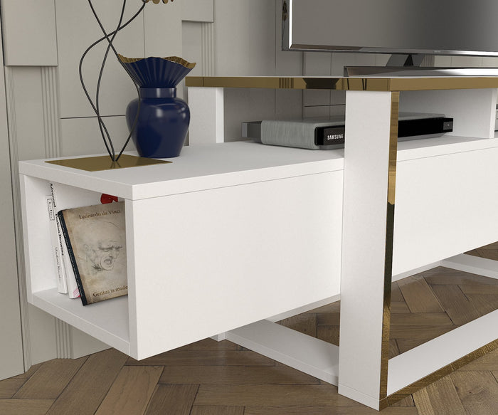 Dimehouse TV Meubel Bianco Wit Goud Melamine 160x49 8x46 1 Cm