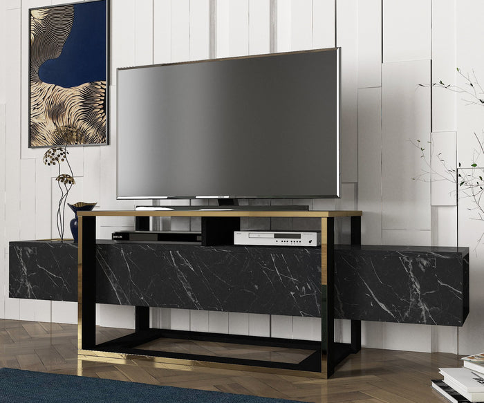 dimehouse TV Meubel Bianco Zwart Goud Melamine 160x49 8x46 1 cm