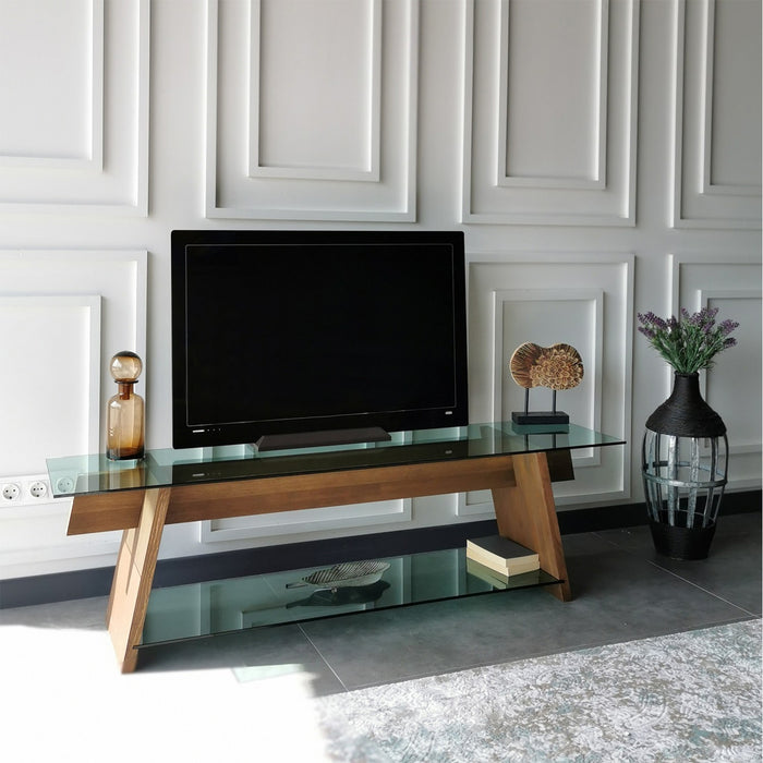 Dimehouse TV Meubel Coral Walnoot Groen Glas 158x45x40 Cm