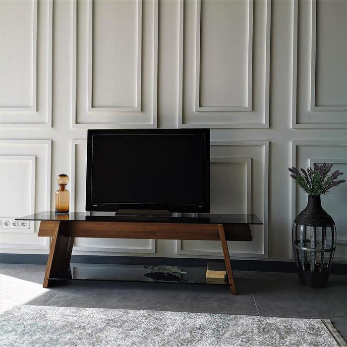 Dimehouse TV Meubel Coral Walnoot Zwart Glas 158x45x40 Cm