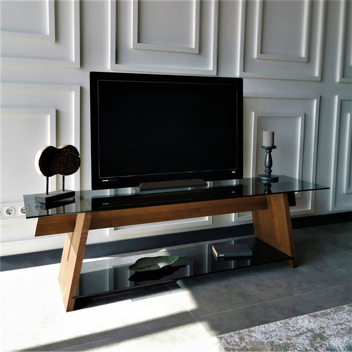 Dimehouse TV Meubel Coral Walnoot Zwart Glas 158x45x40 Cm