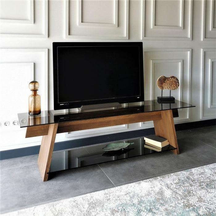 Dimehouse TV Meubel Coral Walnoot Zwart Glas 158x45x40 Cm