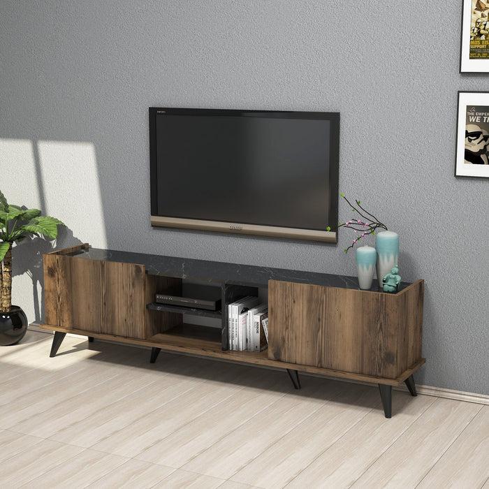 Dimehouse TV Meubel Elegante Walnoot Zwart Melamine 180x52x34 Cm