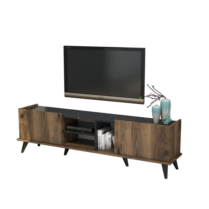 Dimehouse TV Meubel Elegante Walnoot Zwart Melamine 180x52x34 Cm