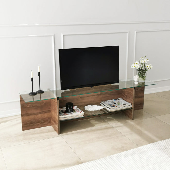Dimehouse TV Meubel Escape TV Walnoot Glas 158x40x35 Cm