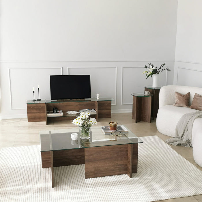 Dimehouse TV Meubel Escape TV Walnoot Glas 158x40x35 Cm