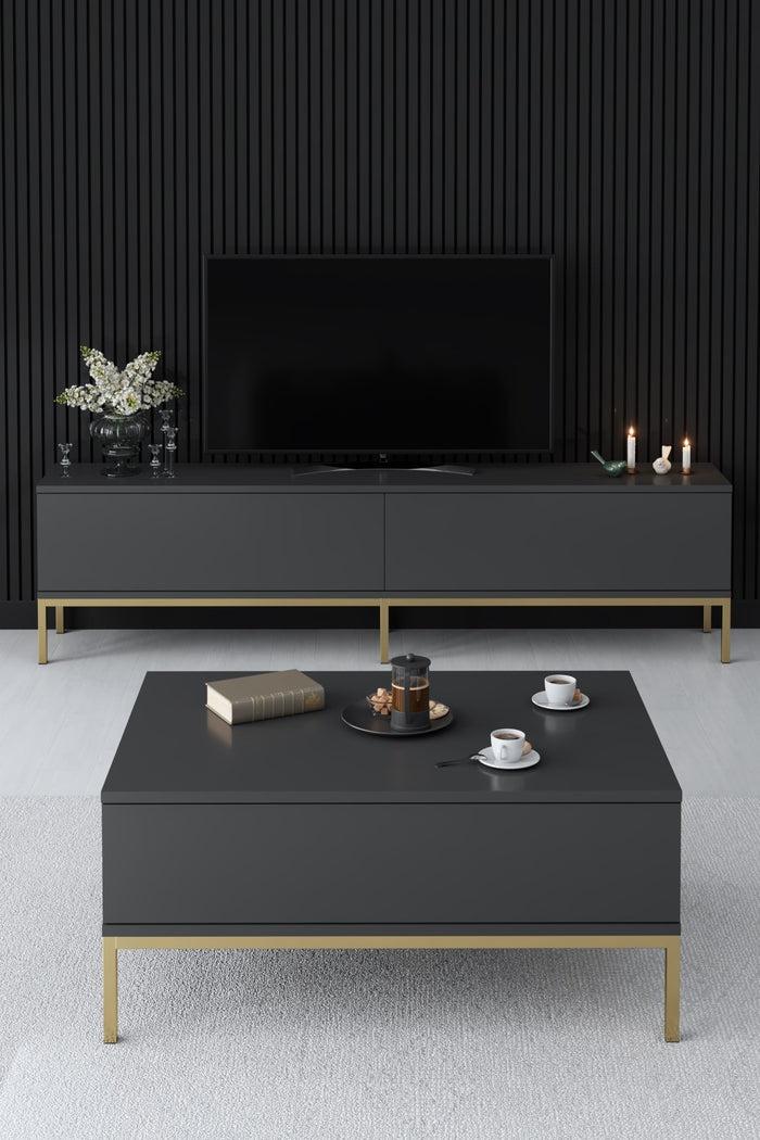 Dimehouse TV Meubel Lord Antraciet Goud Melamine 180x47x30 Cm