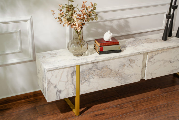 Dimehouse TV Meubel Marmer Melamine Gouden Frame Blitz 50x180x29 5 Cm