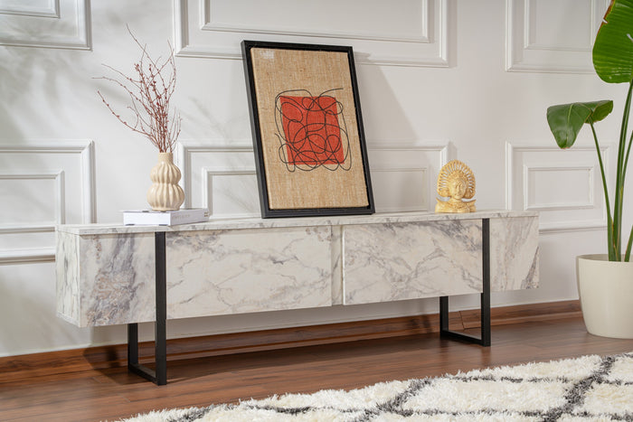 Dimehouse TV Meubel Marmer Melamine Zwart Frame Blitz 50x180x29 5 Cm