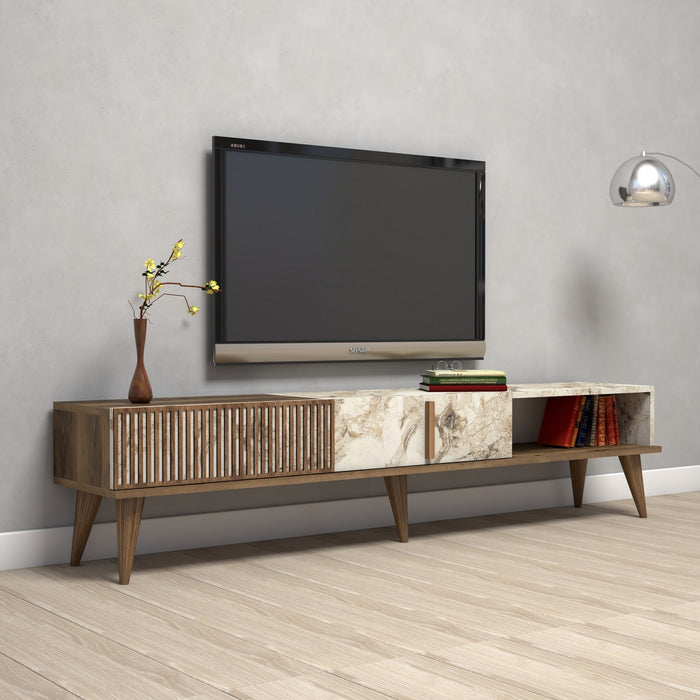 Dimehouse TV Meubel Milan Walnoot Wit Marmer Melamine 180x40x35 Cm