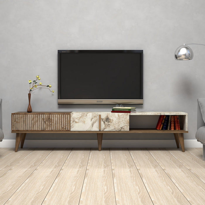 dimehouse TV Meubel Milan Walnoot Wit Marmer Melamine 180x40x35 cm