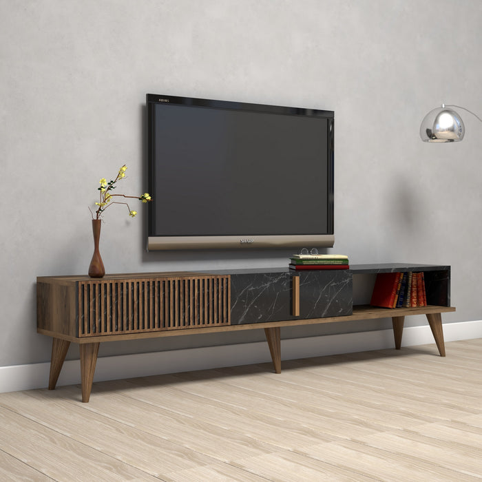 Dimehouse TV Meubel Milan Walnoot Zwart Melamine 180x40x35 Cm