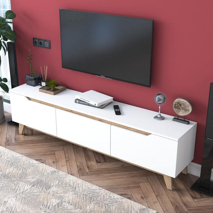 Dimehouse TV Meubel Osiris Wit Licht Walnoot Melamine 180x48 6x35 Cm