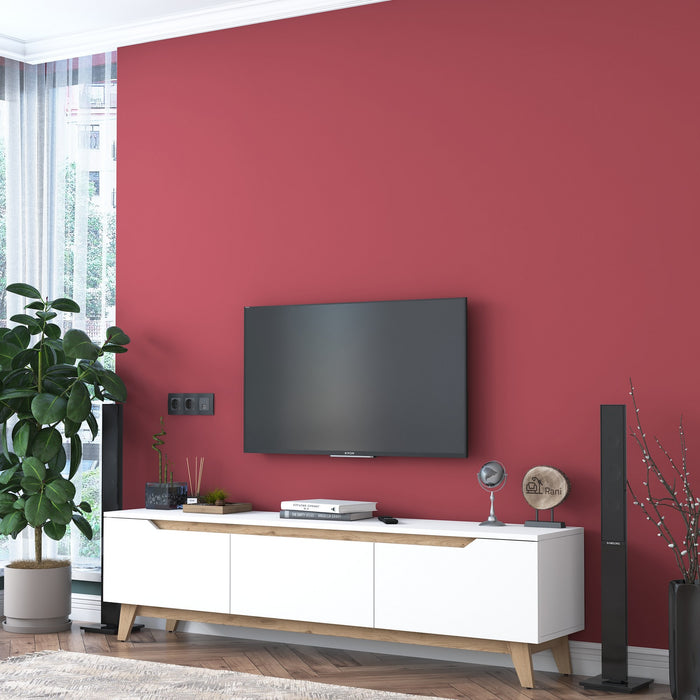 dimehouse TV Meubel Osiris Wit Licht Walnoot Melamine 180x48 6x35 cm