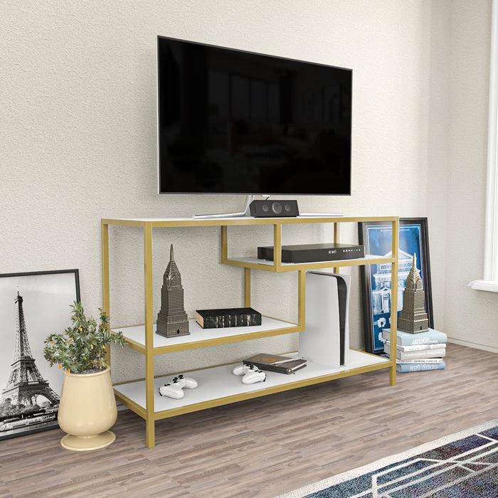 Dimehouse TV Meubel Robbins Gold Goud Wit Melamine 120x75x39 Cm