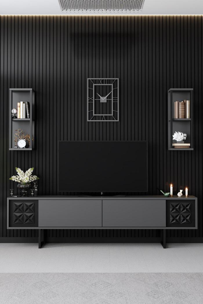 Dimehouse TV Meubel Set Black Line Antraciet Zwart Melamine 180x48x30 Cm