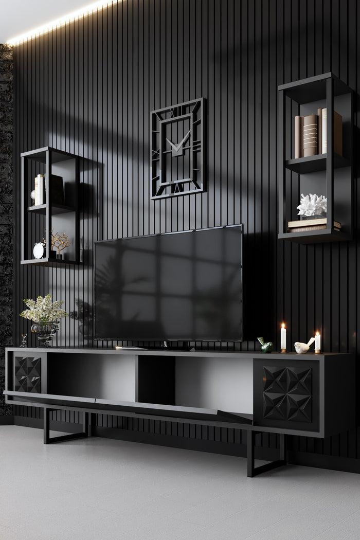 Dimehouse TV Meubel Set Black Line Antraciet Zwart Melamine 180x48x30 Cm