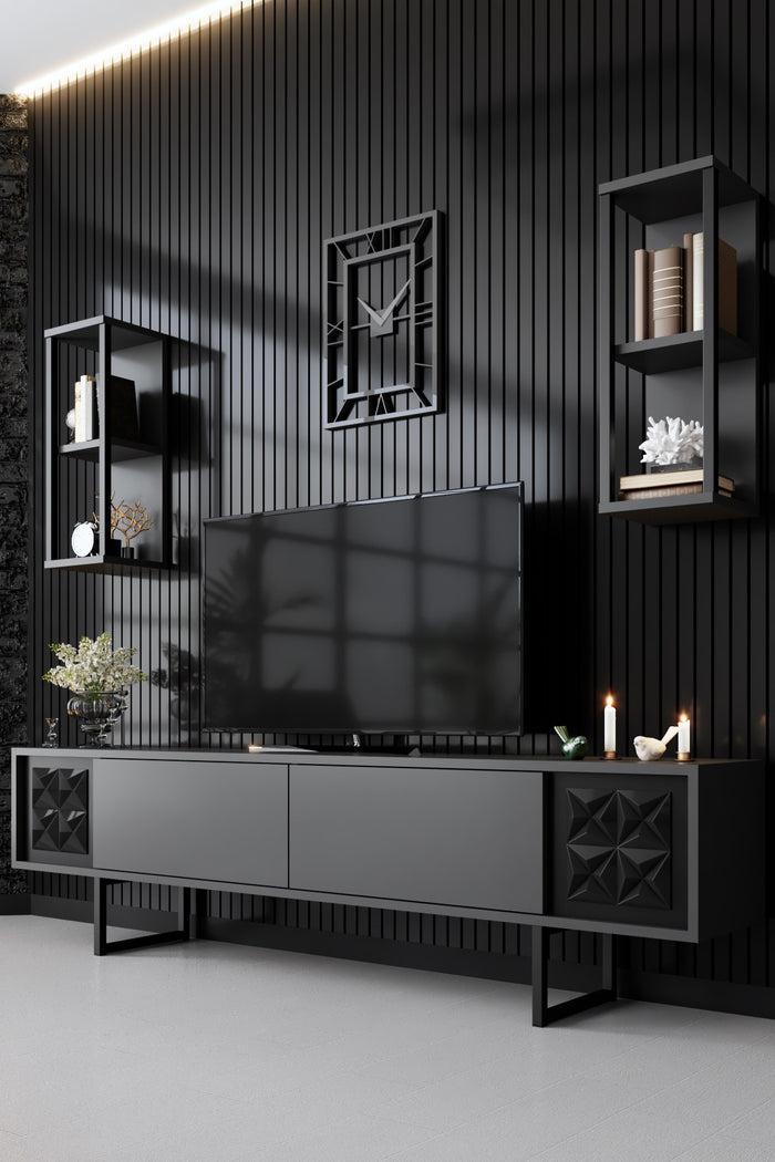 dimehouse TV Meubel Set Black Line Antraciet Zwart Melamine 180x48x30 cm