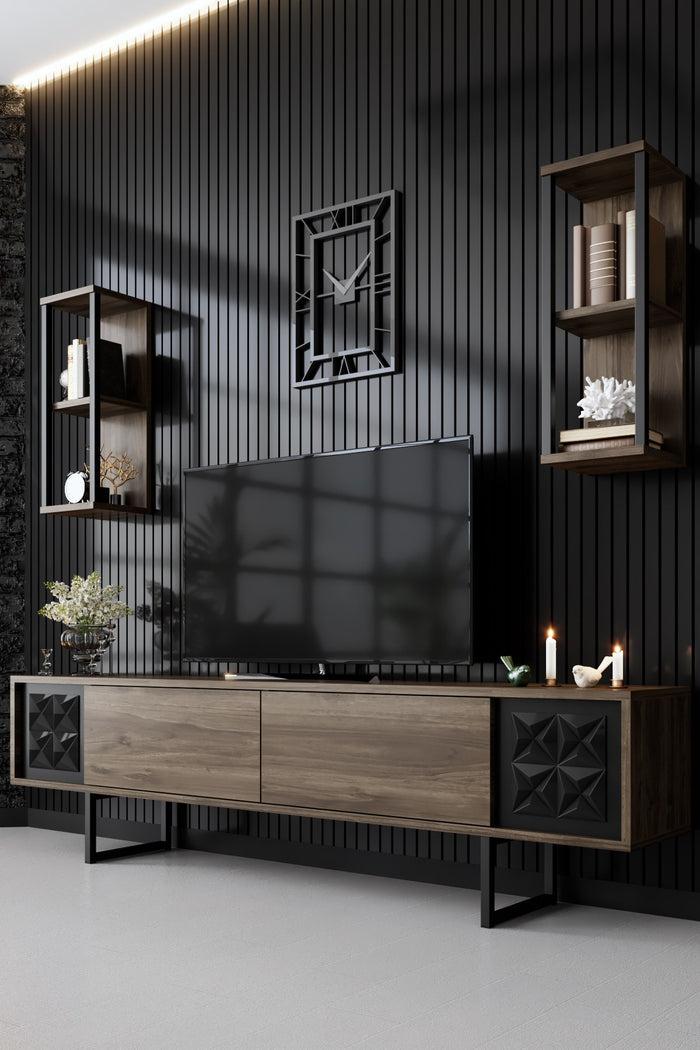 dimehouse TV Meubel Set Black Line Walnoot Zwart Melamine 180x48x30 cm