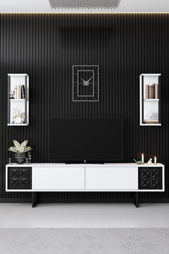 Dimehouse TV Meubel Set Black Line Wit Zwart Melamine 180x48x30 Cm