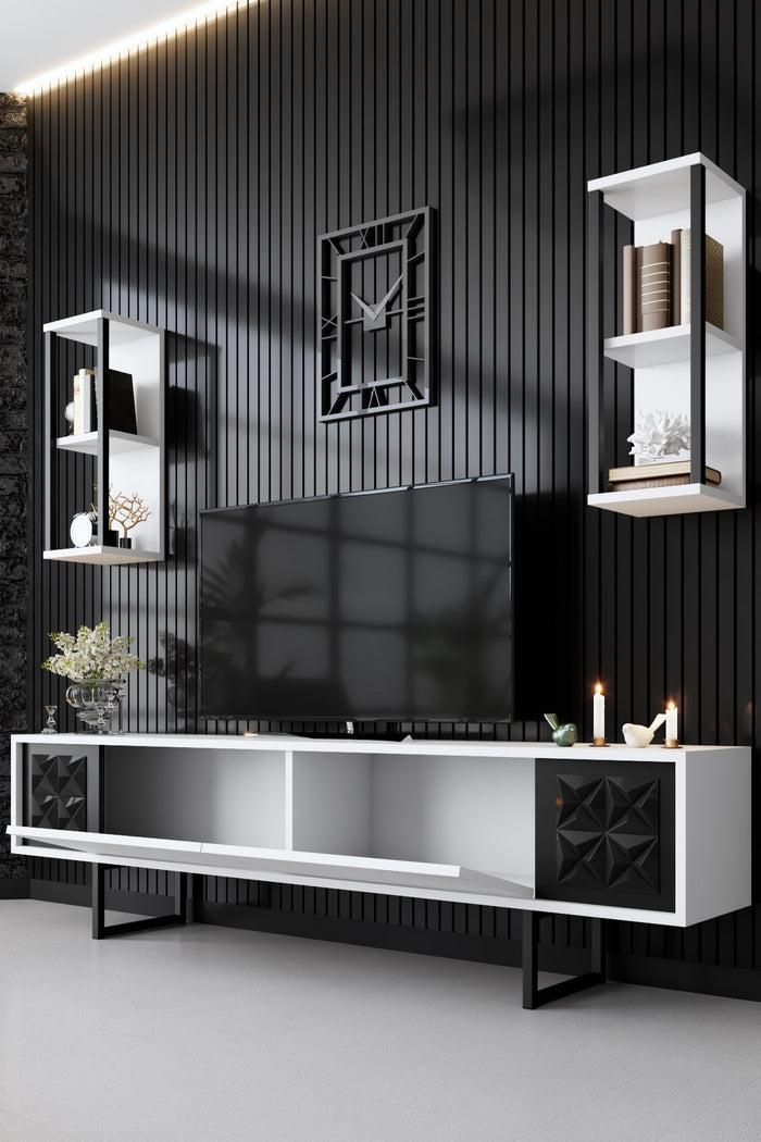 Dimehouse TV Meubel Set Black Line Wit Zwart Melamine 180x48x30 Cm