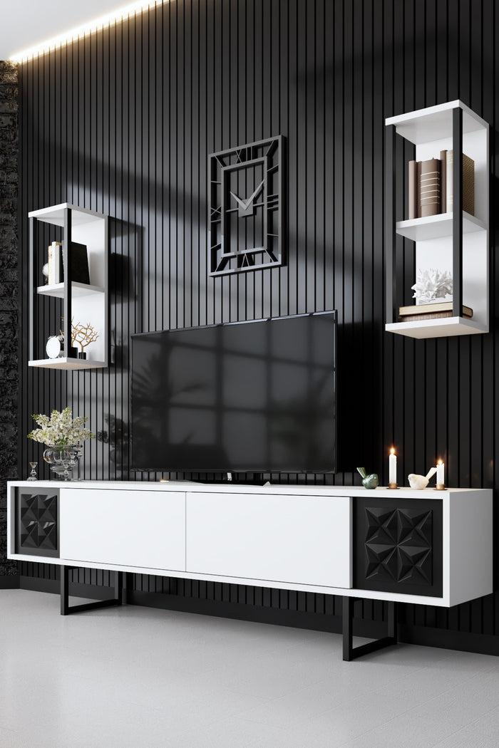 dimehouse TV Meubel Set Black Line Wit Zwart Melamine 180x48x30 cm