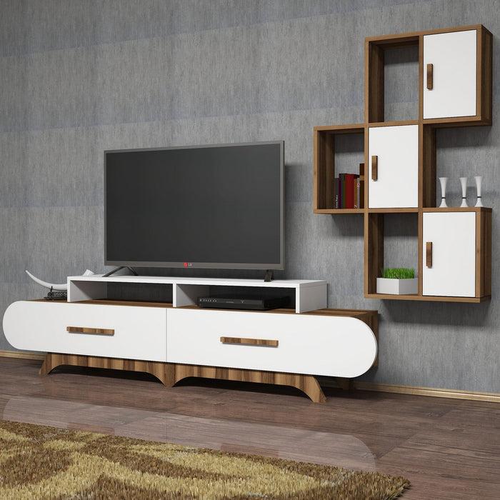 Dimehouse TV Meubel Set Flora S Walnoot Wit Melamine 205x50x36 8 Cm