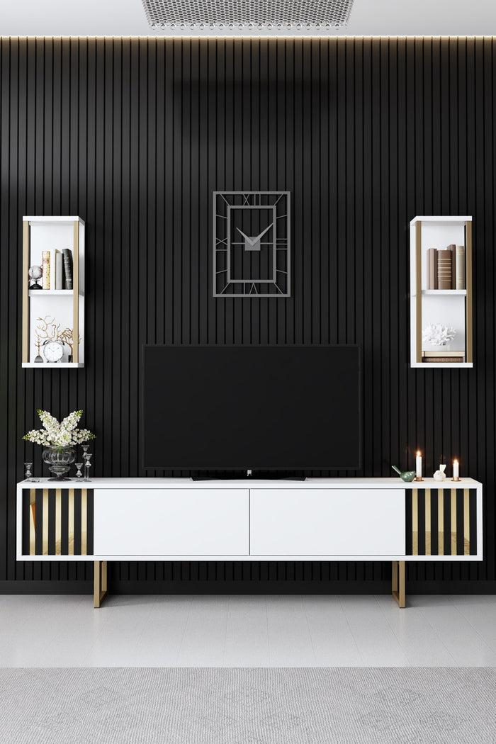 Dimehouse TV Meubel Set Gold Line Wit Zwart Melamine 180x48x30 Cm