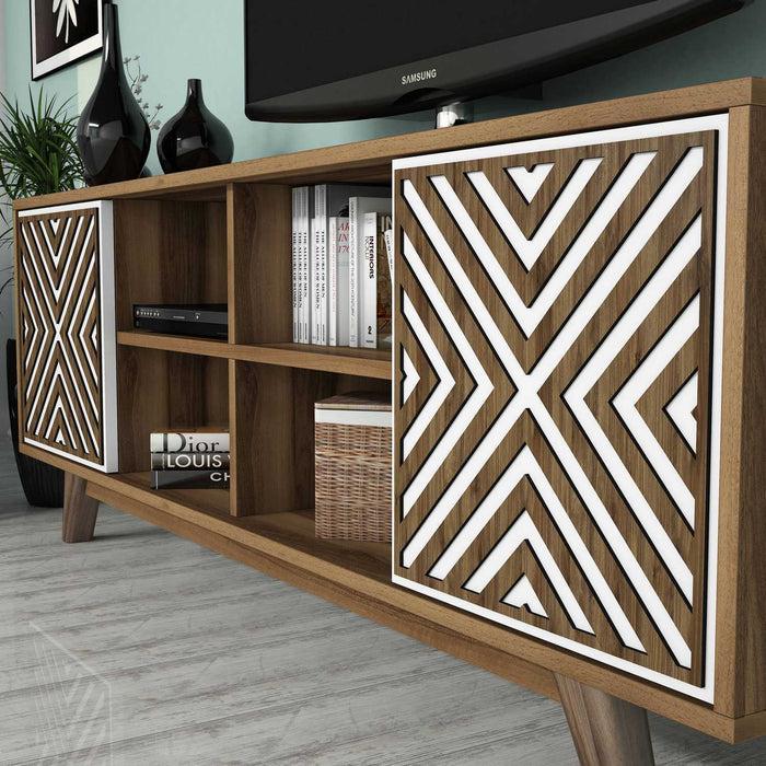 Dimehouse TV Meubel Set Inci Walnoot Wit Melamine 160x56 2x35 Cm