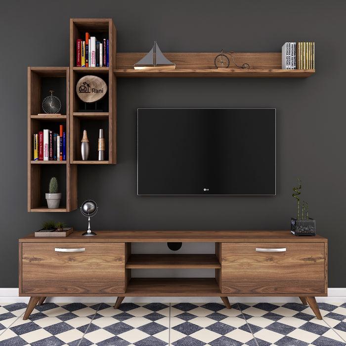 Dimehouse TV Meubel Set Iona Walnoot Melamine 180x48 6x35 Cm