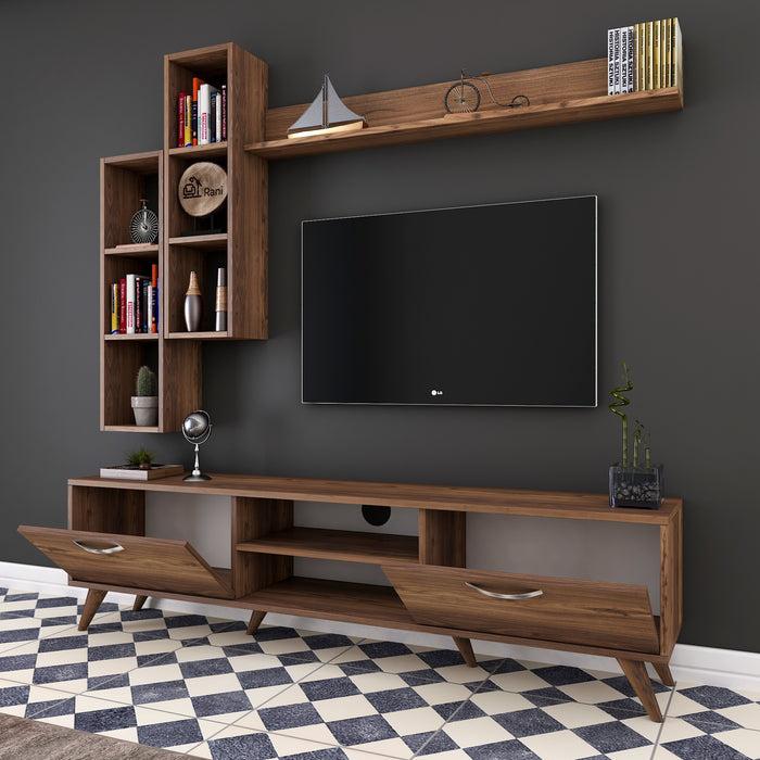 Dimehouse TV Meubel Set Iona Walnoot Melamine 180x48 6x35 Cm