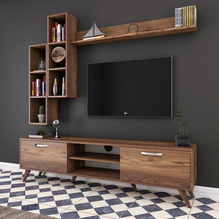 dimehouse TV Meubel Set Iona Walnoot Melamine 180x48 6x35 cm