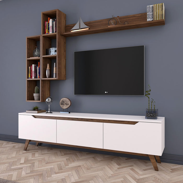 Dimehouse TV Meubel Set Iona Wit Donker Walnoot Melamine 180x48 6x35 Cm