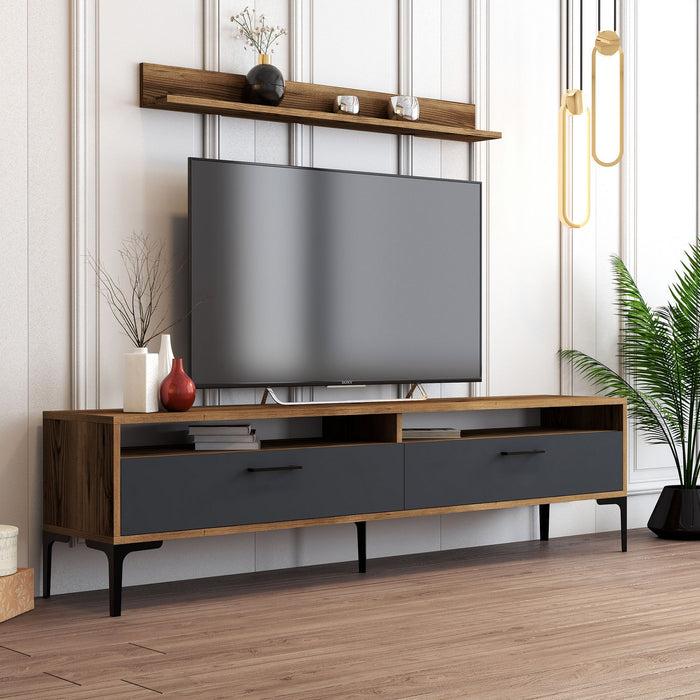 Dimehouse TV Meubel Set Istanbul Walnoot Antraciet Melamine 180x47x35 Cm