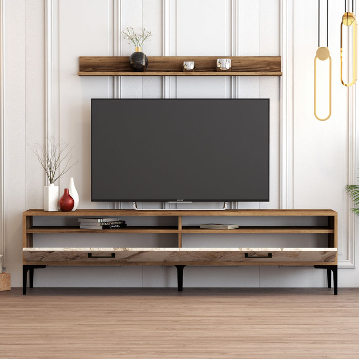Dimehouse TV Meubel Set Istanbul Walnoot Wit Marmer Melamine 180x47x35 Cm
