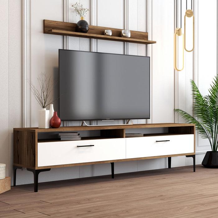 Dimehouse TV Meubel Set Istanbul Walnoot Wit Melamine 180x47x35 Cm