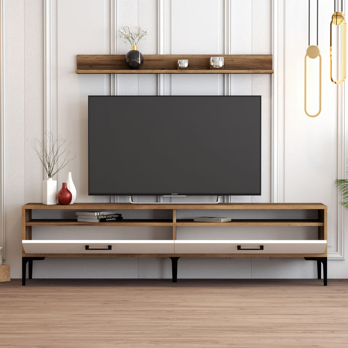 Dimehouse TV Meubel Set Istanbul Walnoot Wit Melamine 180x47x35 Cm