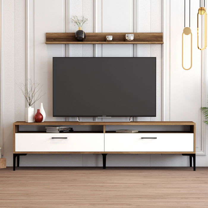 Dimehouse TV Meubel Set Istanbul Walnoot Wit Melamine 180x47x35 Cm