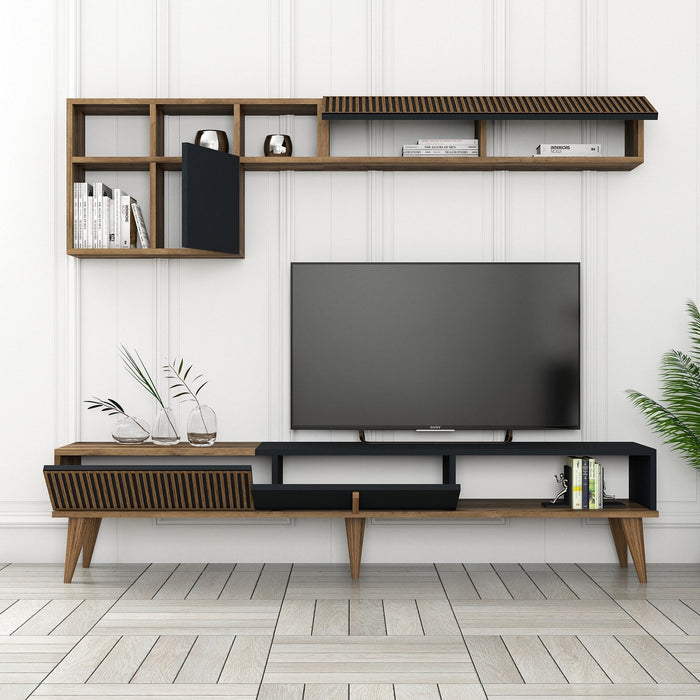 Dimehouse TV Meubel Set Milan TV Walnoot Antraciet Melamine 180x40x35 Cm