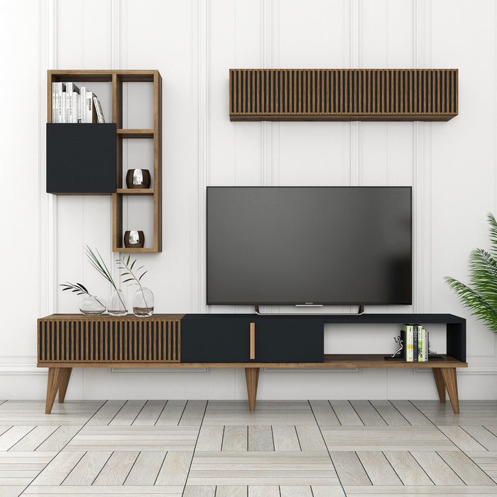 Dimehouse TV Meubel Set Milan TV Walnoot Antraciet Melamine 180x40x35 Cm