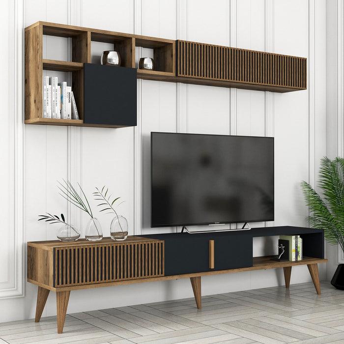 Dimehouse TV Meubel Set Milan TV Walnoot Antraciet Melamine 180x40x35 Cm