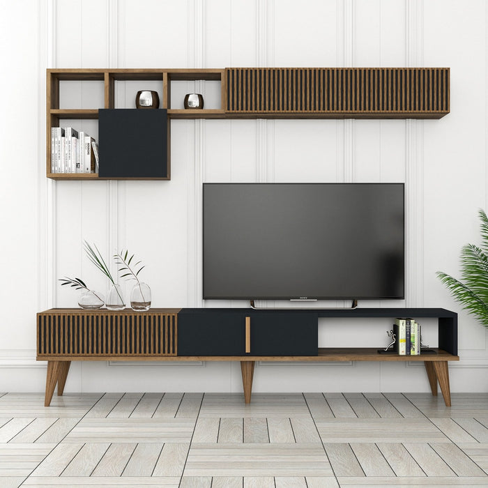 dimehouse TV Meubel Set Milan TV Walnoot Antraciet Melamine 180x40x35 cm