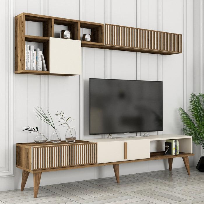 Dimehouse TV Meubel Set Milan TV Walnoot Crème Melamine 180x40x35 Cm