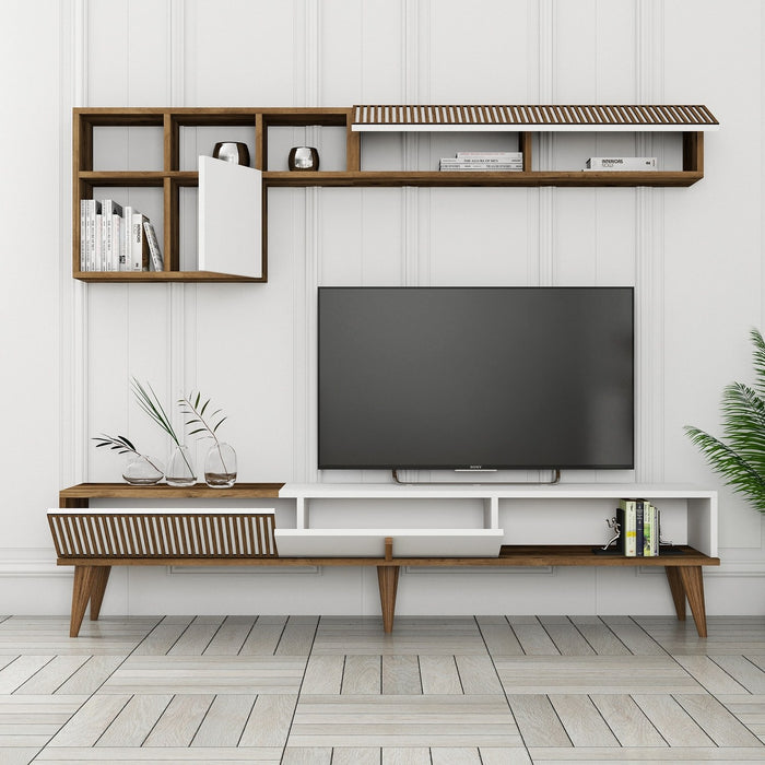Dimehouse TV Meubel Set Milan TV Walnoot Wit Melamine 180x40x35 Cm